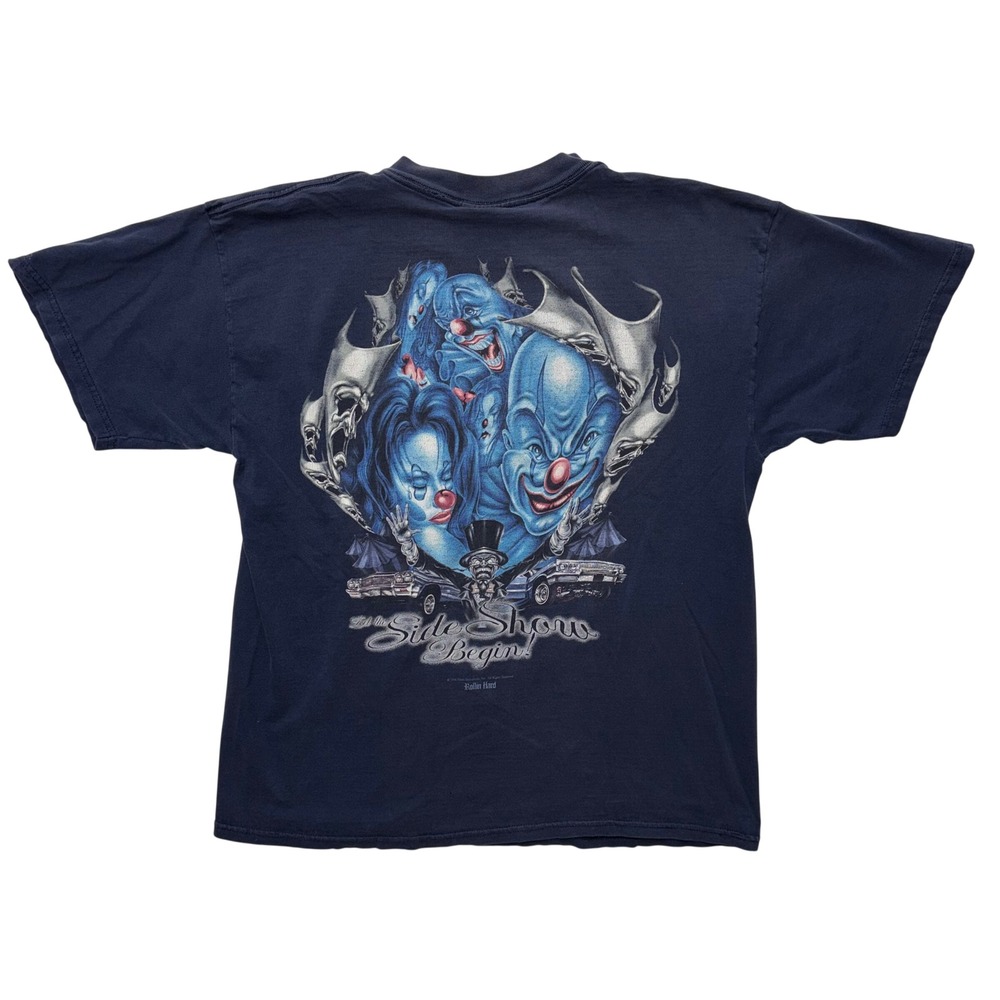 Vintage 1998 Rollin Hard Side Show Clown Lowrider T-Shirt Mens XL Navy Blue